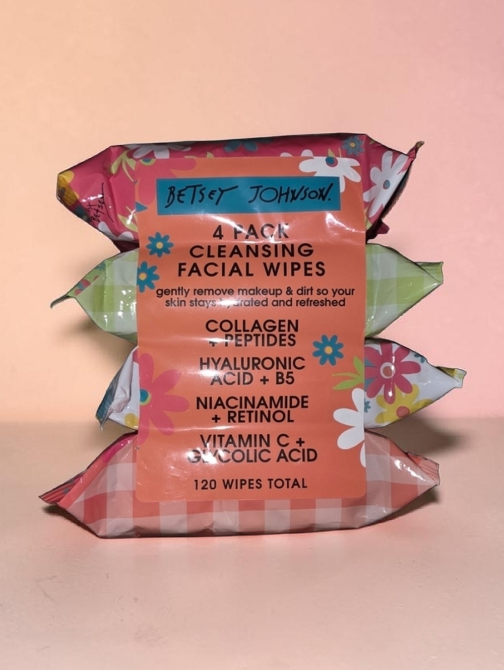 Betsey Johnson 4-Pack Pink Floral Cleansing Facial Wipes - Hydrating Skincare